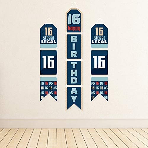 Голема Точка На Среќа Момче 16-Ти Роденден - Виси Вертикални Банери За Врата Од Хартија-Сладок Шеснаесет Комплет За Декорација На