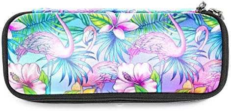 Егзотичен ботанички дизајн фламинго шема фламинго кожен молив со молив, торба со пенкало со двоен патенти торбички за чување торби