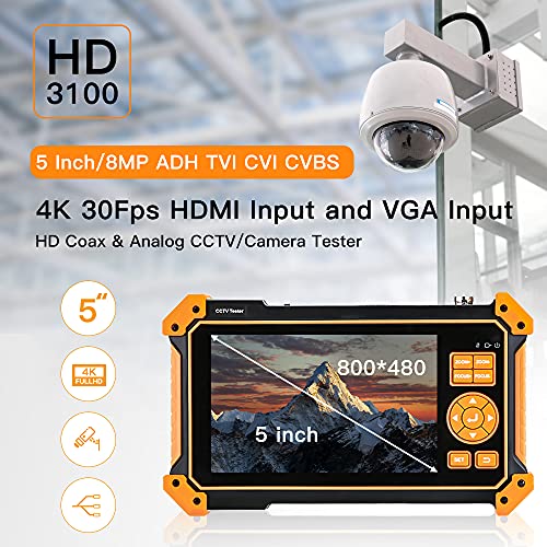 5 инчи 4 во 1 HD CCTV тестер, поддршка 8MP CVI/TVI/AHD/CVBS Аналоген тест за камера, безбедносен видео монитор со влез VGA & HDMI, автоматски HD