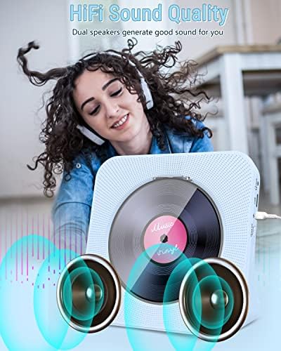 Greadio Desktop CD плеер преносен со Bluetooth 5.0, Hifi Sound Sounder, CD Music Player со далечински управувач, покритие за прашина, FM радио,