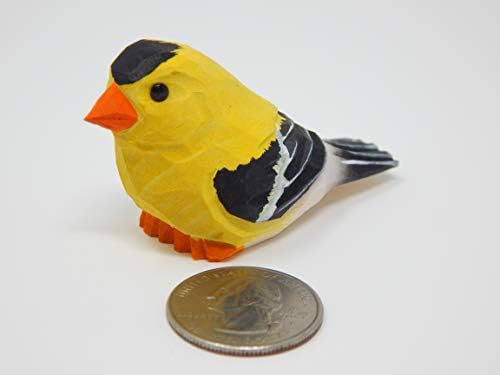 Селсела Американски Голдфинч - Финч минијатурна рачно изработена дрвена жолта птица уметност врежан украс фигура мали животни колекционерски
