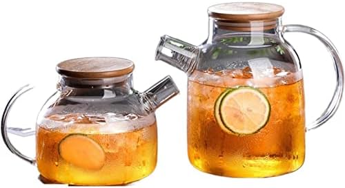 Стакло филтер отпорен на топлина чајник со чајник, про transparentирен чад од чајник со дрвени пијалоци за домаќинство