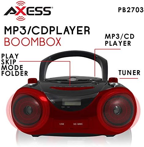 Axess PB2703 Преносен MP3/CD Boombox со стерео AM/FM, USB, SD, MMC