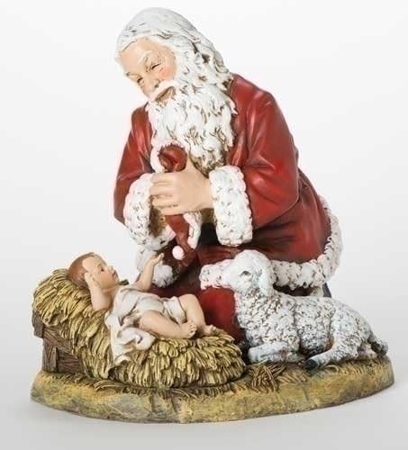 Студиото на Josephозеф од Роман, Божиќна колекција на Дедо Мраз, 13 h клекнат Санта w/Јагнешко смоква, домашен декор, побожен подарок, молитвена