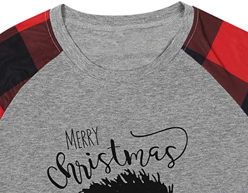 Бегство Среќно Божиќно камионско дрво графичка симпатична кошула женска карирана карирана долга ракав Раглан маички бејзбол врвови