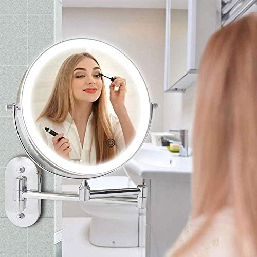 ZAAHH Wallид монтиран шминка огледало LED Touch SN прилагодлив со 3 светла во боја двострана 1x/5x зголемувачки суета огледало