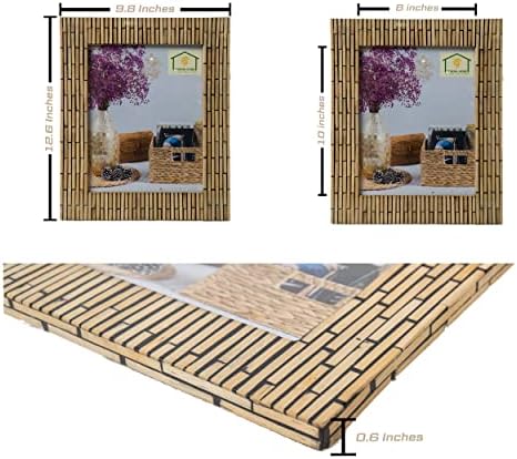 Атина Рамки за домашни слики 8x10 Рамки за слики Поставете 2 бамбусови рамки Рачно изработено гроздобер со стакло со висока дефиниција