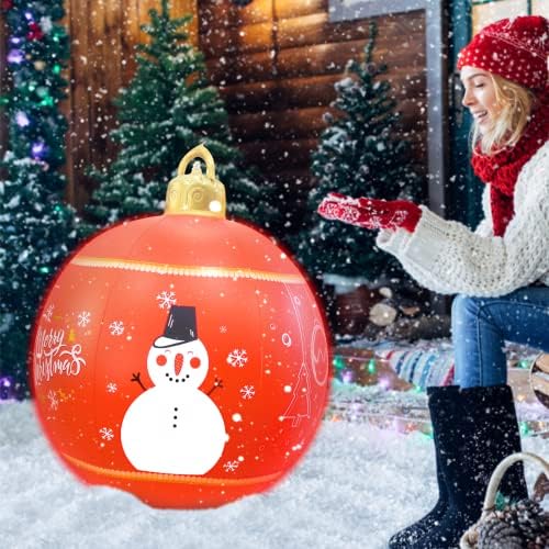 24 инчи Божиќни украси на надувување - ПВЦ осветли украсено украсено топка гигантски украси за топка за празник, тревник трем, базено