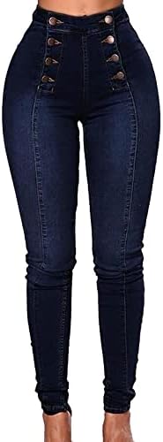 Панталони со етики со големина 12 жени со високи половини со двојно гради, тенок, вклопуваат слаби фармерки директно.