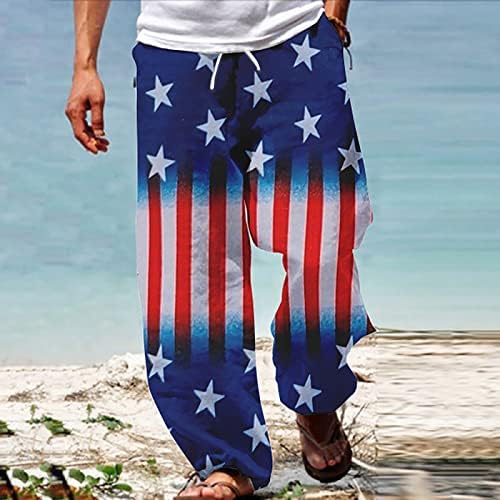 Американско знаме џемпери за мажи летни удобни пантолони од пот 4 -ти јули влечење на половината со целосна должина панталони со џеб