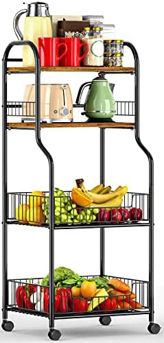 Количка за комунални услуги за комунални услуги Eknitey Kitchen - 4 нивоа решетката на пекарот за зачини овошје од зеленчук закуски