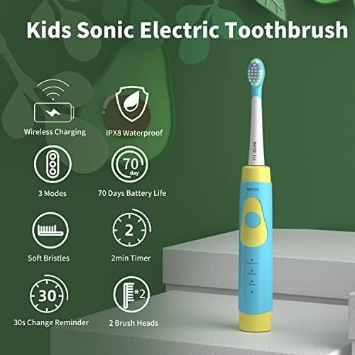 Whitop ED03 Електрична четка за заби од авокадо за деца што ја полнат Sonic електронски четки за заби, IPX8 водоотпорни, 3 режими
