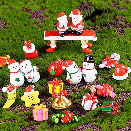 Changfeng Kylucky 30 парчиња мини смола Божиќни украси, Божиќна минијатурна смола Снегулка снежен човек Санта украс за снежни глобуси самовила