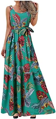Lutlyенски летни фустани, женски летни обични модни растенија печатат секси без ракави без ракави, чипка на половината, големо занишано