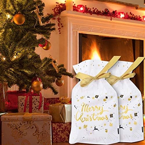 Хуангксинг-Злато Среќен Божиќ 50 парчиња Божиќни Торби За Подароци Со Врвки За Божиќни Елки Торби За Завиткување Подароци Од Новогодишна Елка