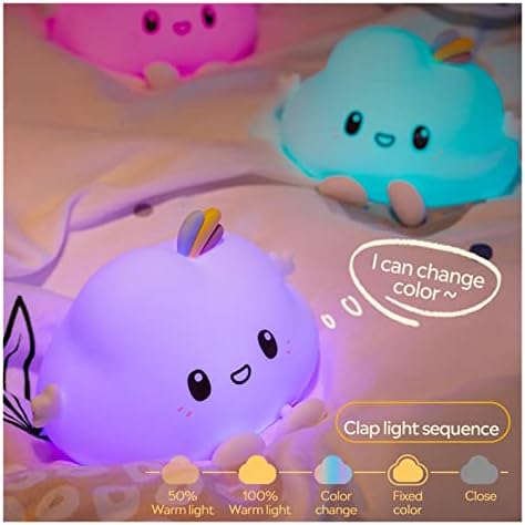 Домашни подароци од Максба Симпатична цртана област Облаци LED ноќно светло, мека силиконска допир сензори со далечински управувач за детска