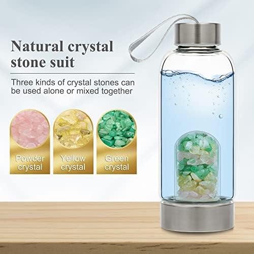 На7бокс Кристално Шише Со Вода со 3 вида Кристално Лабави Природни Камења, Отстранлив Природен Кристален Кварц Заздравувачка Енергија Природно