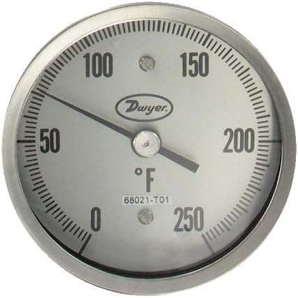 Санитарен биметален термометар DWYER, BT20S54551, 0-250 ° F, 5 бирање, 2 стегач, 4,5 стебло