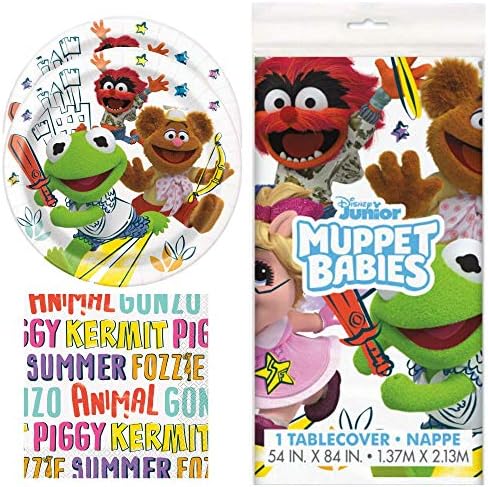 Muppet Babies Детски партиски материјали - прибор за јадење вклучува 16 плочи, 16 салфетки и 1 табела за покривање