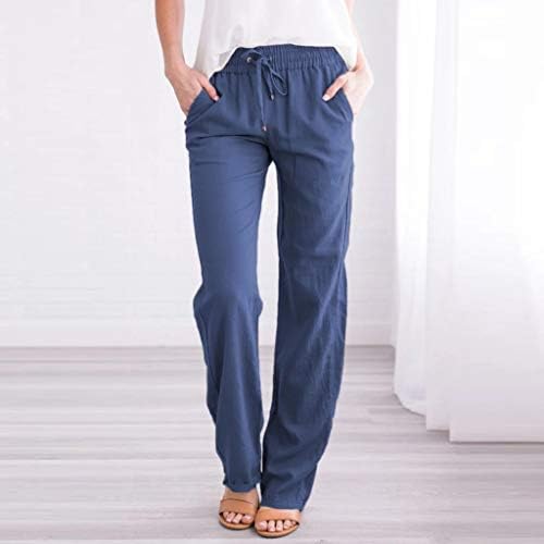 Влечење на половината директно жени панталони цврсти и обични еластични памучни памучни панталони Д-сина
