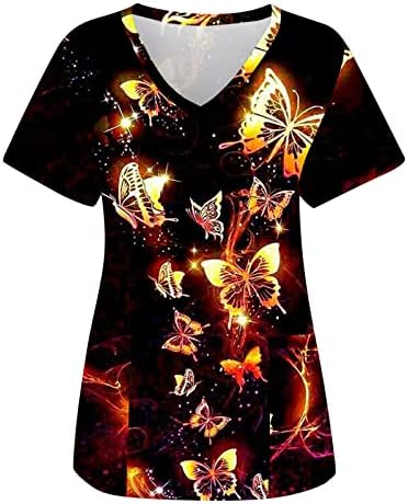 Жените Се Потсмеваат Вратот Врвови Жените Мода Пеперутки Печати Краток Ракав Работна Облека V Вратот Долги Ракави Кошула Жени за