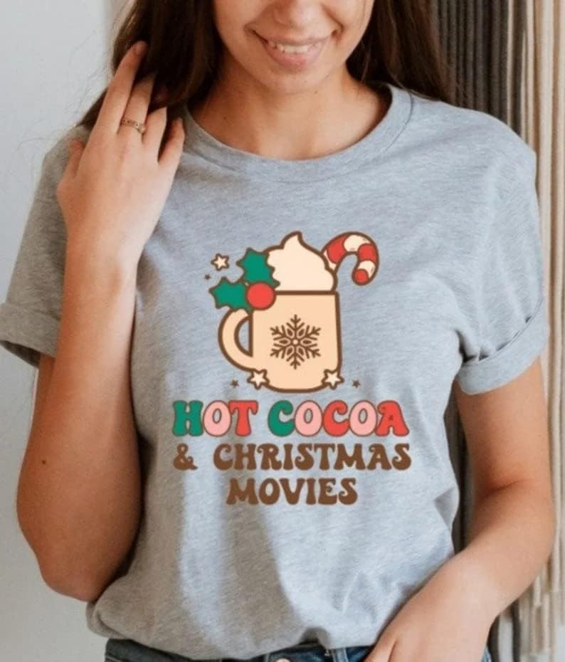 Hotешки филмови за какао ретро маица, топло чоколадо филмови, божиќни семејни маици, мем-маица, графичка маица, смешна двојка кошула, смешни