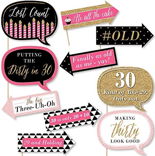 Голема точка на среќа Смешен шик 30 -ти роденден - розова, црна и златна - комплет за реквизити за фото -забава за роденден