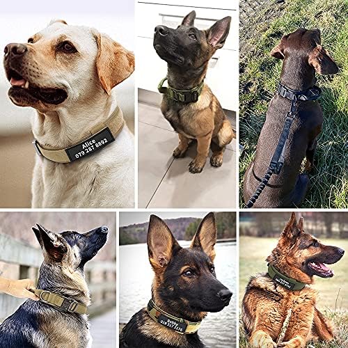 Персонализирана воена тактичка јака за кучиња со рачка, Обични ознаки за име на миленичиња за обука за средни големи кучиња