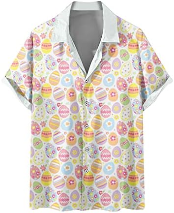 Велигденски кошули xipcokm за мажи Среќни велигденски букви печати лаптии кошули шишиња на кратки ракави Хавајски маици удобни пулвер