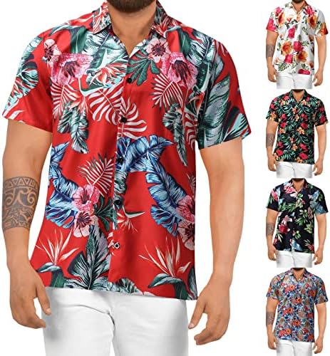 XXBR Хавајски кошули за мажи со краток ракав Алоха плажа кошула цветно летно летно копче надолу во приморските кошули големи и високи