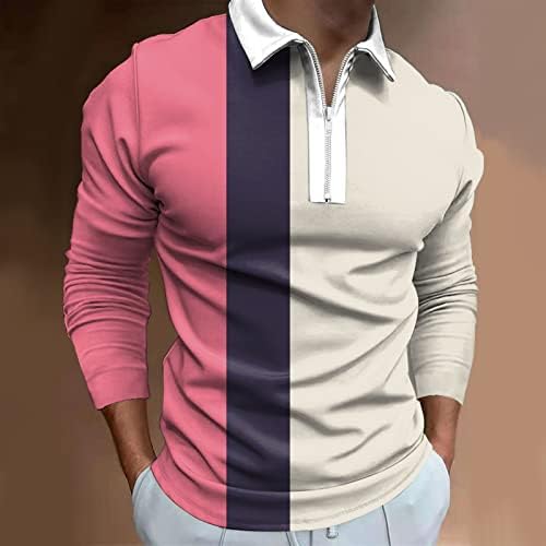 ZDDO машки патент Поло кошули, 2022 Нови мажи кошула со долги ракави крпеници за голф, пад на вратот на вратот, обична кошула