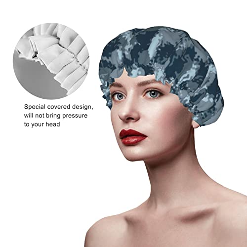 Womenените што можат да се користат за истегнување на полите, капа за коса морнарица сина камо спреј двојни слоеви водоотпорна капа за бања со капа за туширање