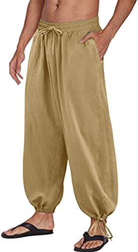 XXBR машки памучни постелнини панталони летни лабави лабави вклопени јога панталони цветаат еластични панталони за плажа на еластична половината