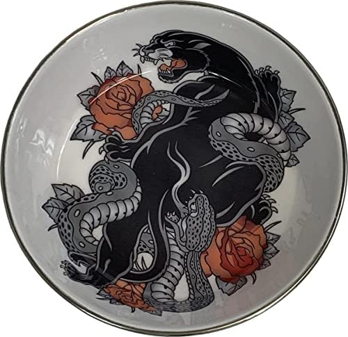 Комодо Пантер дизајн емајл обложена чинија за влекачи од не'рѓосувачки челик | Уметнички образец за тетоважа со гумено дно, голема, 6 чаша