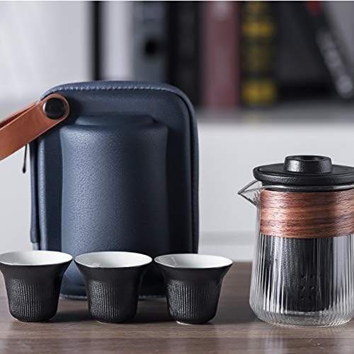 Jydqm патувачки чај постави керамички преносни сетови на чај со торбички чајни со чајници со мали стаклени филтри за филтрирање на чај