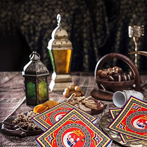 40 парчиња шарени арапски муслимански рамазан пијалоци салфетки Еид Мубарак салфетка за салфетка за украси за табели во Рамазан Мубарак