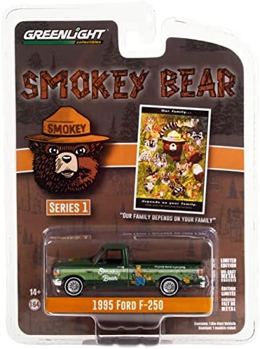 Играчки автомобили 1995 пикап камион зелена w/светло зелена лента Нашето семејство зависи од вашето семејство Smokey Bear Series 1 1/64