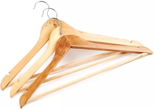 Облека за дрвени облеки Класик 10 пакувања - Дрвени закачалки 10 парчиња - Малку заоблен сет на закачалки - цврст палто со стилски хромирани