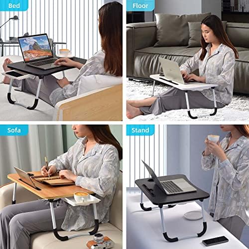 Табела за лаптоп биро за столбови со држач за чаша/фиока за кревет/троседот/каучот/студијата/читањето/пишувањето на ниско седење