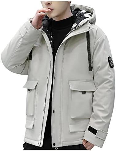 Зимфер зимски палто за мажи, машка јакна со качулка плус големина обични тренери со цврста боја атлетска топла надворешна облека