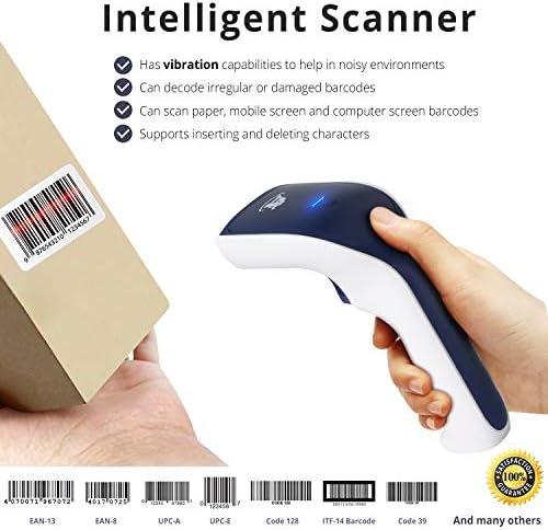 Scanavenger безжичен преносен 1D со Stand Bluetooth бар -код скенер: 3 -во -1 рачни скенери -вибрација, безжичен, пиштол за скенирање на