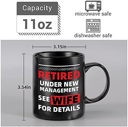 Подароци за пензионирање за мажи 2023 година, во пензија под ново управување Види сопруга за детали, смешна кригла за кафе за пензиониран сопруг,
