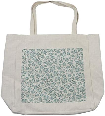 Ambesonne ја остава торбата за купување, шема на зеленило од пеперминт на испреплетена позадина што цвета природа, еколошка