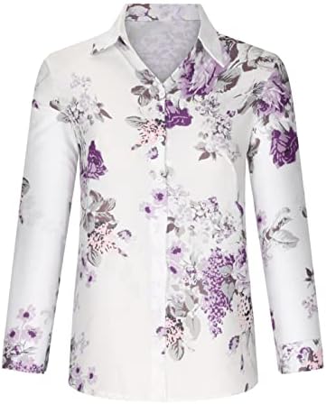 Бранч блузи за жени со долг ракав со висок врат спандекс афион цветни графички блузи маички дами 2023 A1