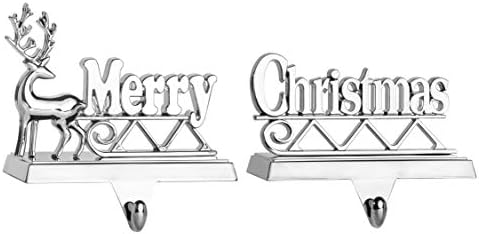 Сет на држачи за порибување на Кликел од 2 - Омажи се за Божиќна ирваси за порибување за мантил - сјаен сребрен метал елен во брак со божиќни