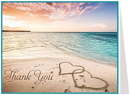 Плажа Ви Благодариме Картички Преклопување Благодарам Белешки Песок Цртање Срца На Љубовта Зајдисонце Изгрејсонце Океан Хоризонт Крајбрежје