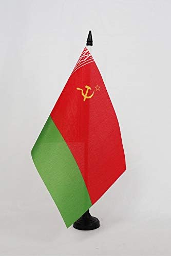 АЗ ЗНАМЕ Белоруска Советска Социјалистичка Република Знаме на Маса 5 х 8 - Белорусија Сср Биро знаме 21 х 14 см-Црн Пластичен Стап