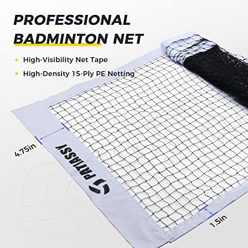 Patiassy Badminton сет со 4 јаглеродни алуминиумски рекети за бадминтон професионална бадминтон нето со систем за винче, 2 гуски пердуви бадминтон