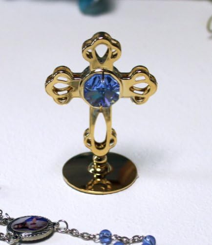 Favoronline скапоцена колекција злато позлатен крст со сина австриска кристал на штанд