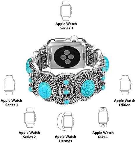 fastgo Компатибилен со Apple Watch Band 38mm 40mm 42mm 44mm Жени, Боемски Етнички Антички Стил Со Тиркизна Мода Компатибилен Со Ивоч